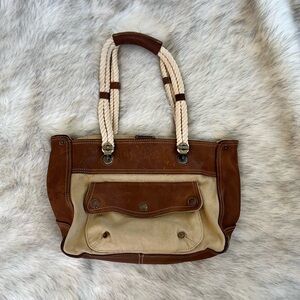Gap 1969 Brown Tan Leather Canvas Boat Sailor Shoulder Bag Y2K Vacation